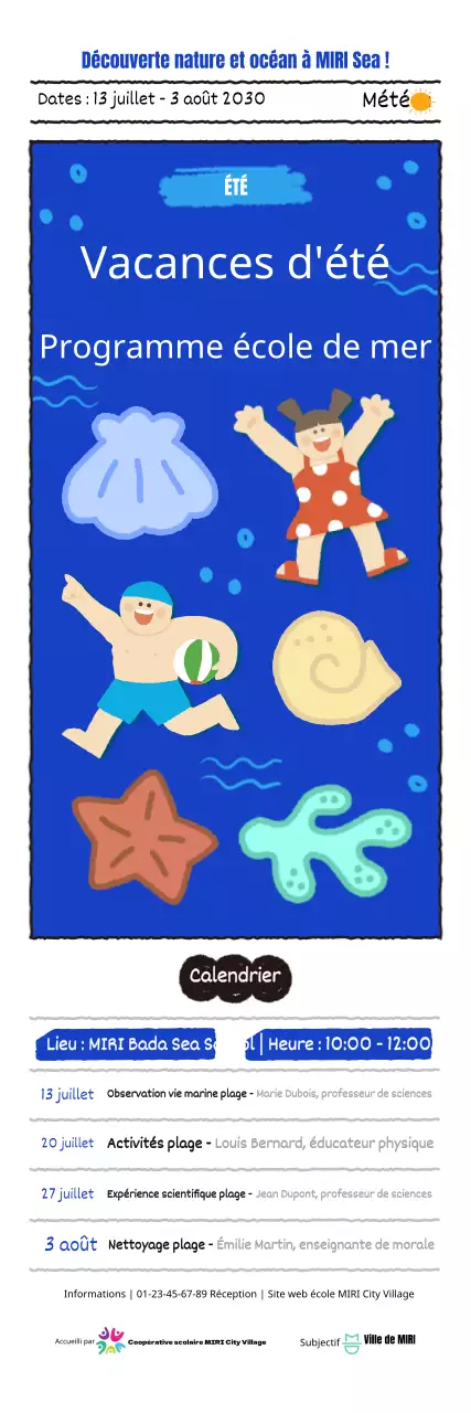 Bannière de l'école de mer de la colonie de vacances