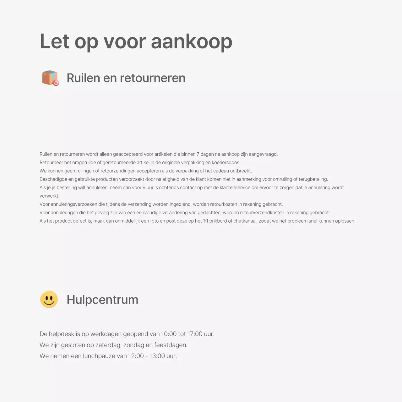 Een winkelcentrum versierd met een eenvoudige stijl van witte en grijze emoji, met de nodige instructies en voorzorgsmaatregelen.