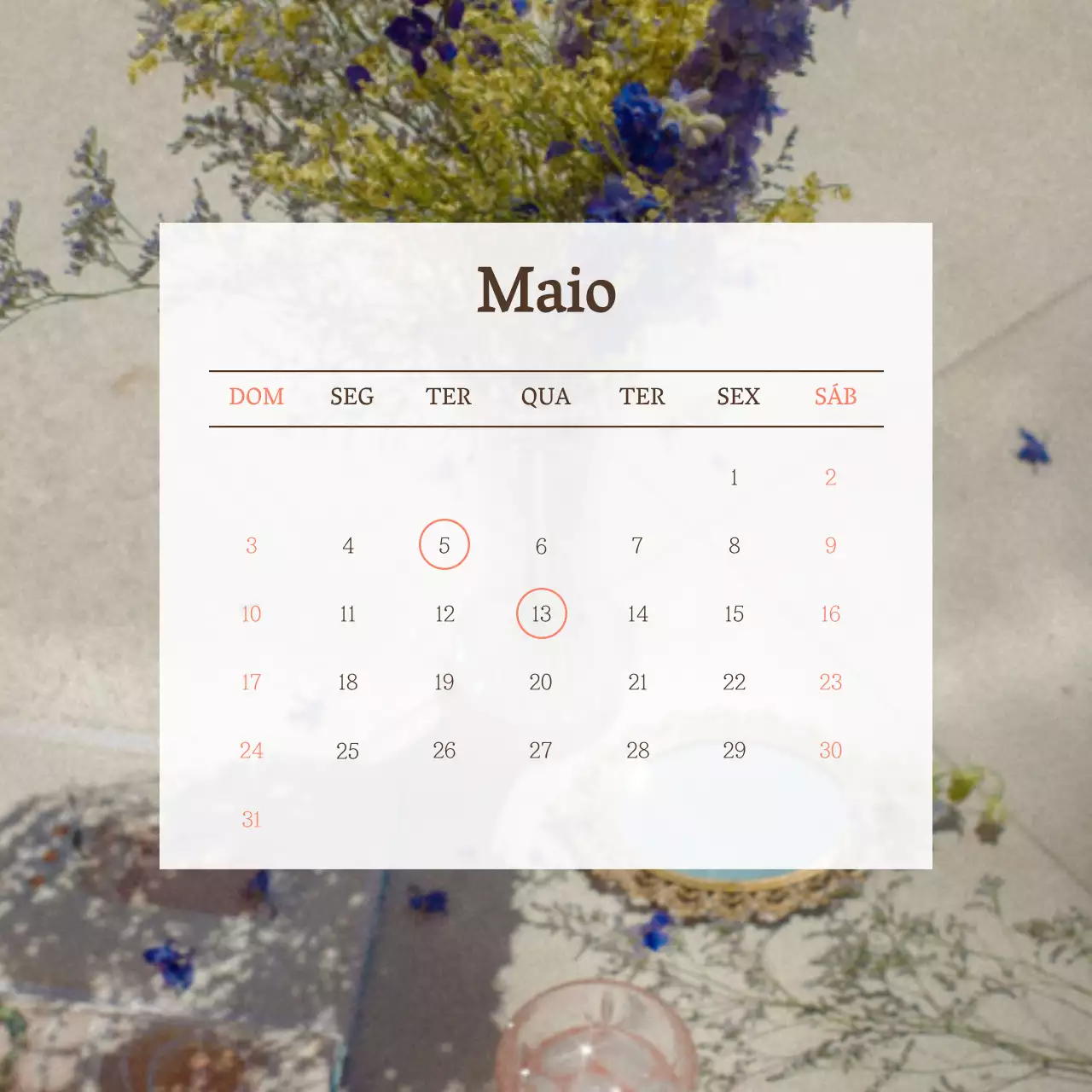 Calendário de compromissos simples em bege e branco