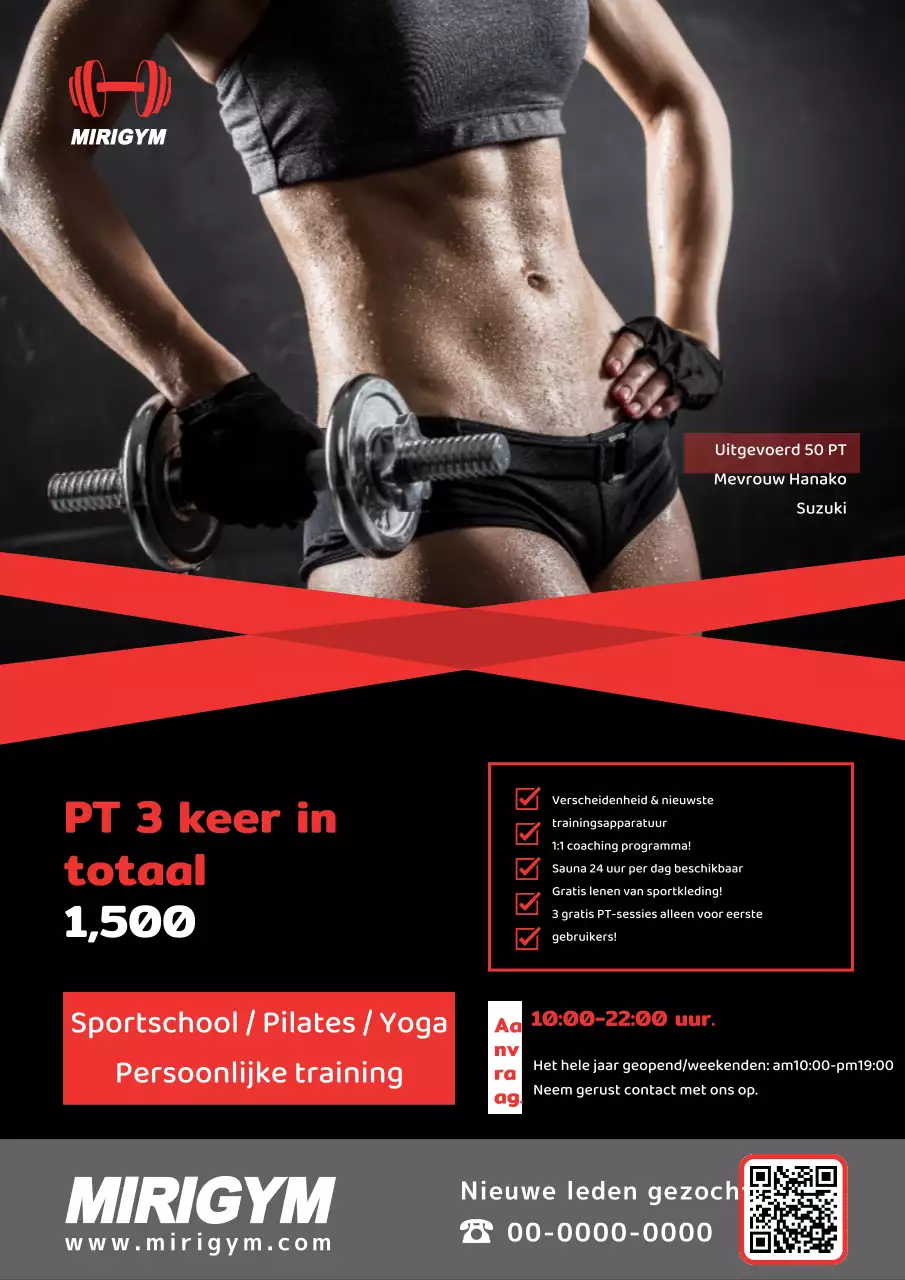 Promoot je sportschool met rode en zwarte trainingsfoto's