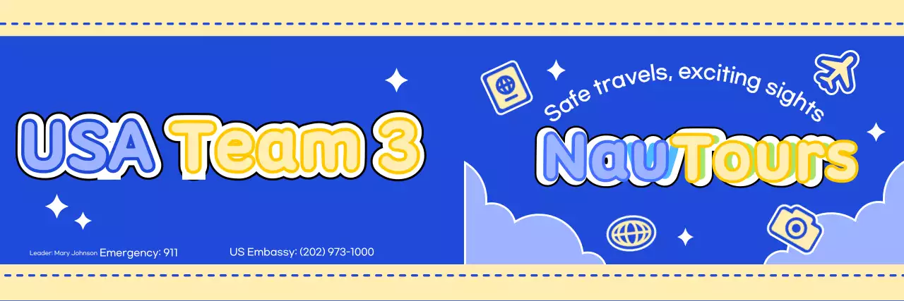 Design a cute tour guide with clouds and different icons