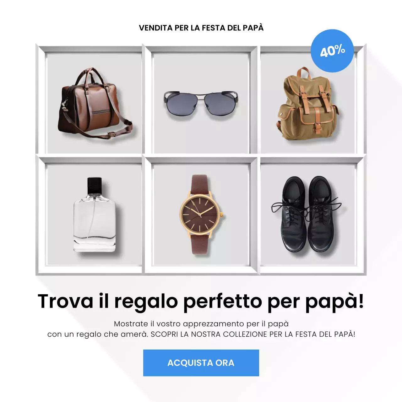 Moderna pubblicità di moda maschile scontata in blu e bianco