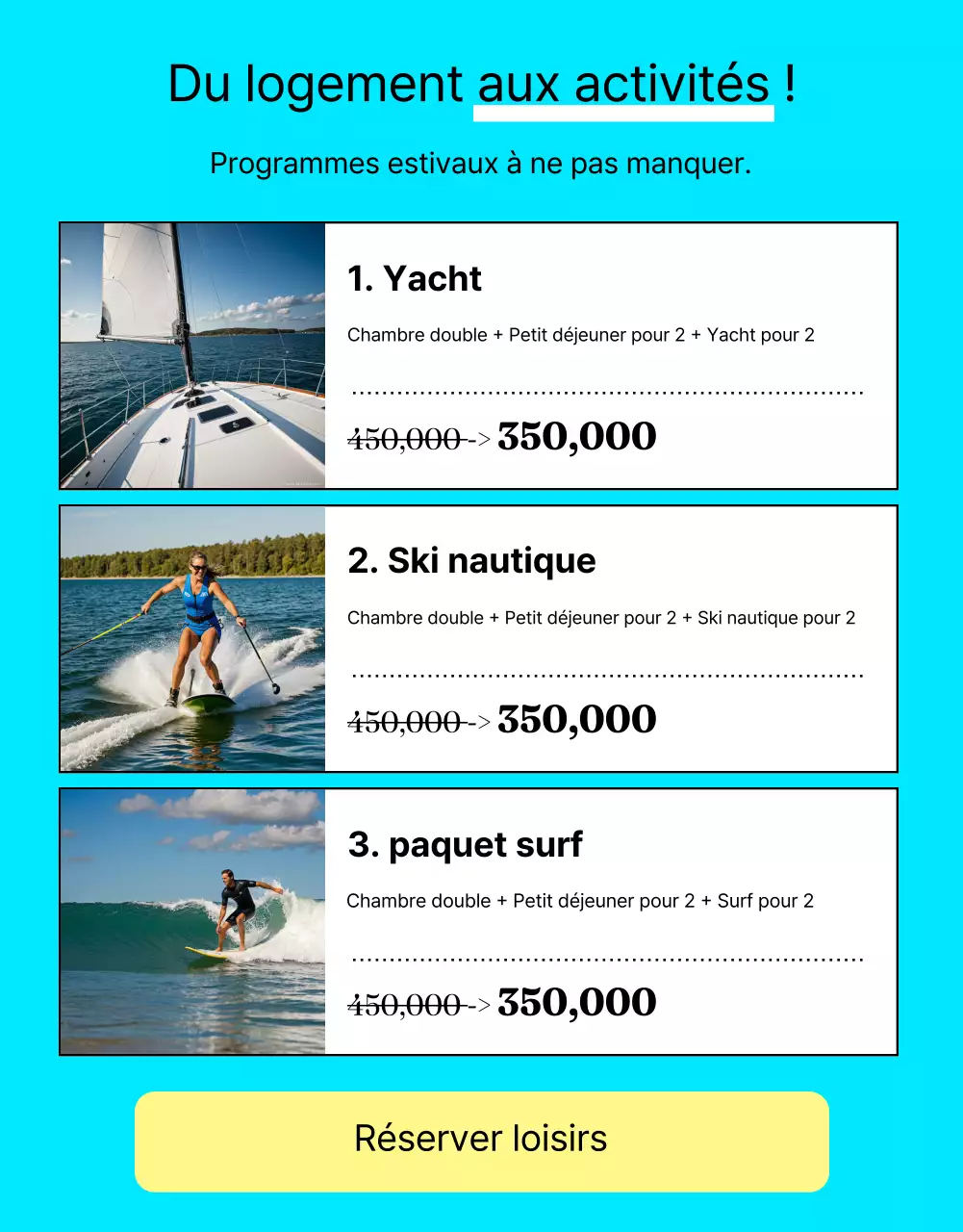 Annoncer des offres d'hôtel avec des touches de jaune et de bleu clair