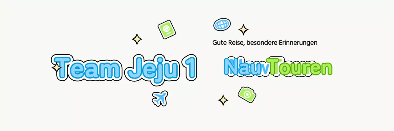 Gestalte einen niedlichen Reiseführer mit Wolken und verschiedenen Symbolen