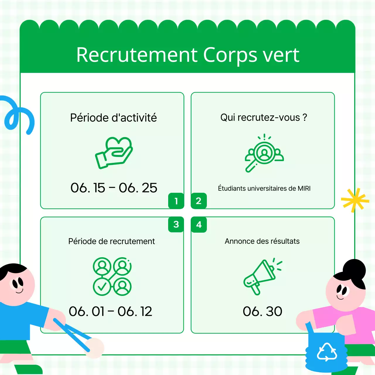 Promouvoir le recrutement d'étudiants universitaires roses et verts volontaires pour l'environnement