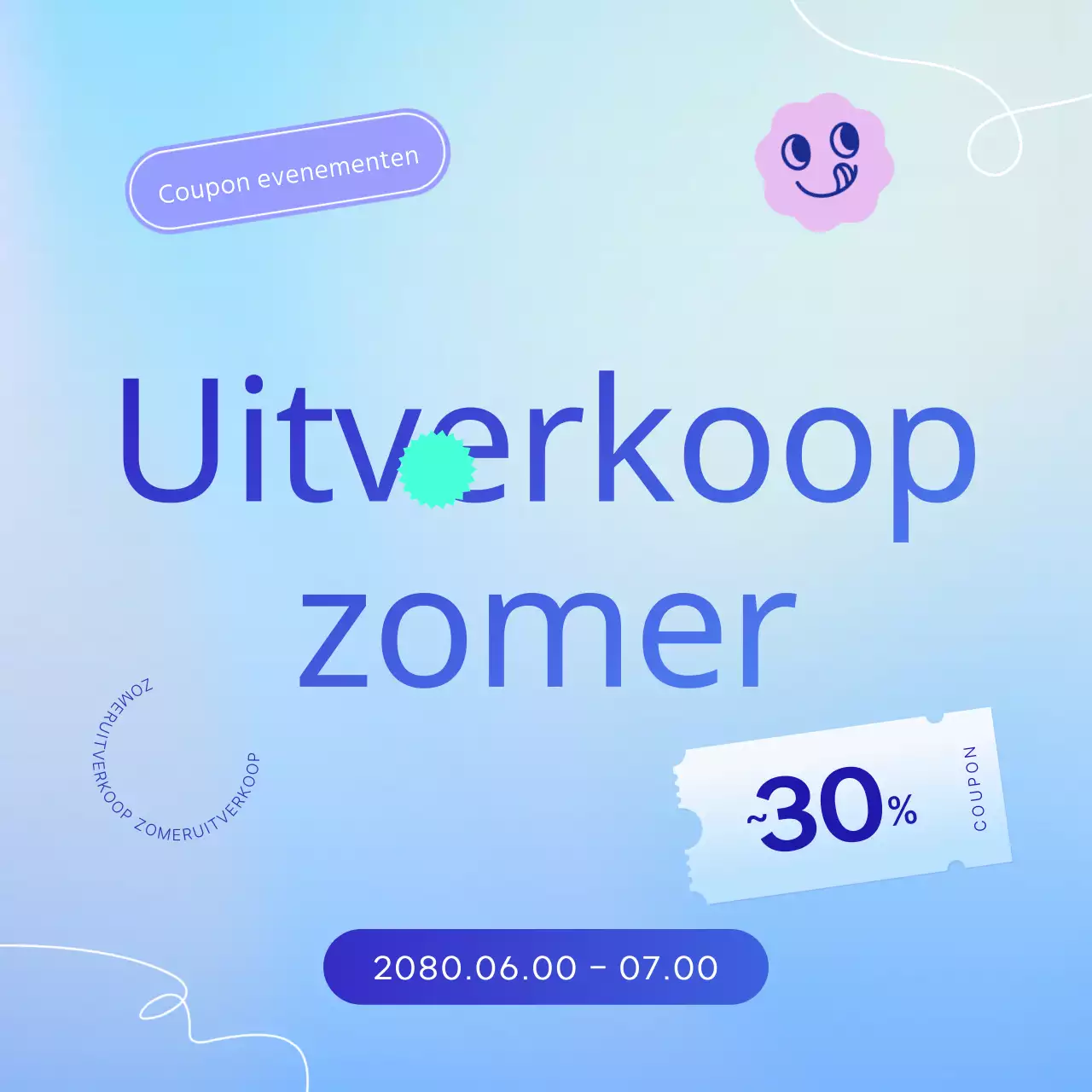 Promoot zomerevenementen met paarse en blauwe accenten