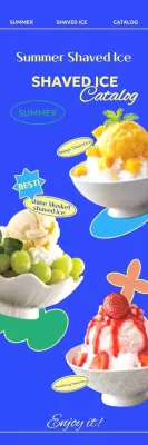 A banner with three cool shaved ice on a blue background