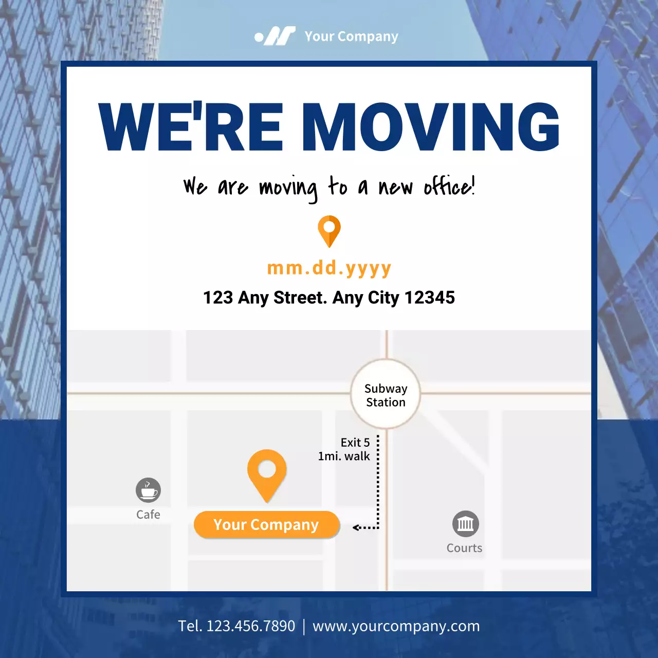 Blue Modern Office Announcement Social Media Post