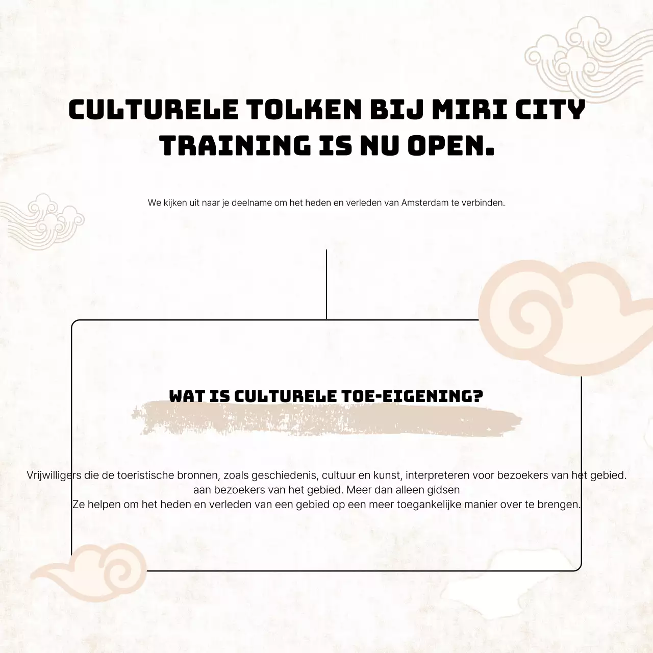 Bevorder de opleiding van traditionele culturele tolken met een gele achtergrond.