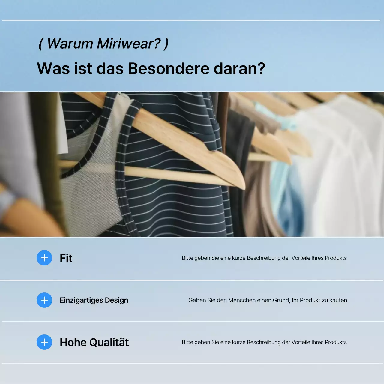 Förderung eines trendigen Mode-Intros in Blau und Weiß