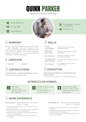 Green Professional Hr Resume