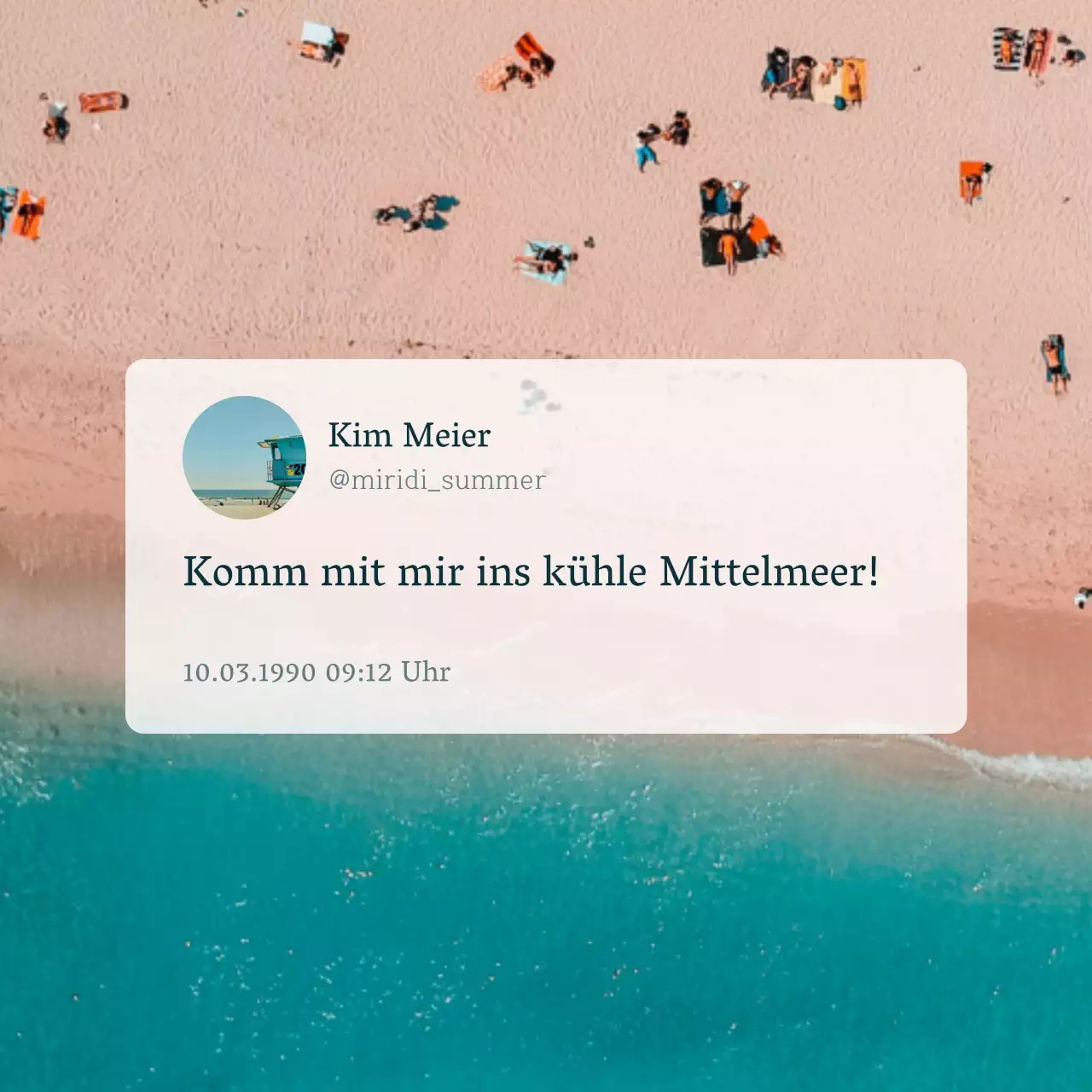 Eine einfache blaue und schwarze Reise Ozean Strand Erinnerung Post