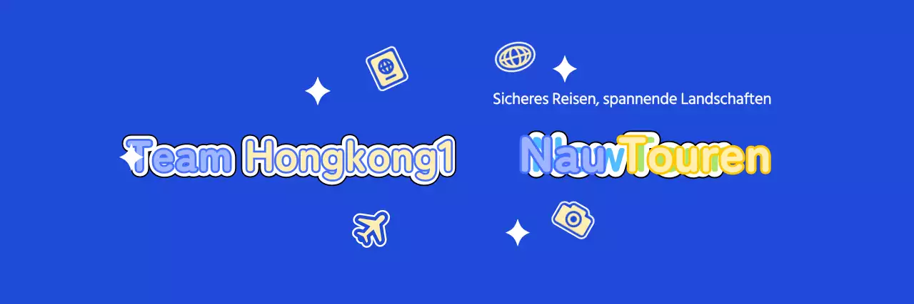 Gestalte einen niedlichen Reiseführer mit Wolken und verschiedenen Symbolen