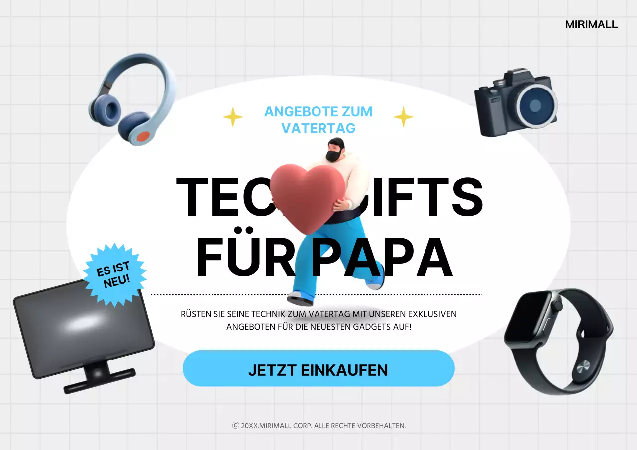 Eine einfache Anzeige zum Vatertag in Grau und Hellblau