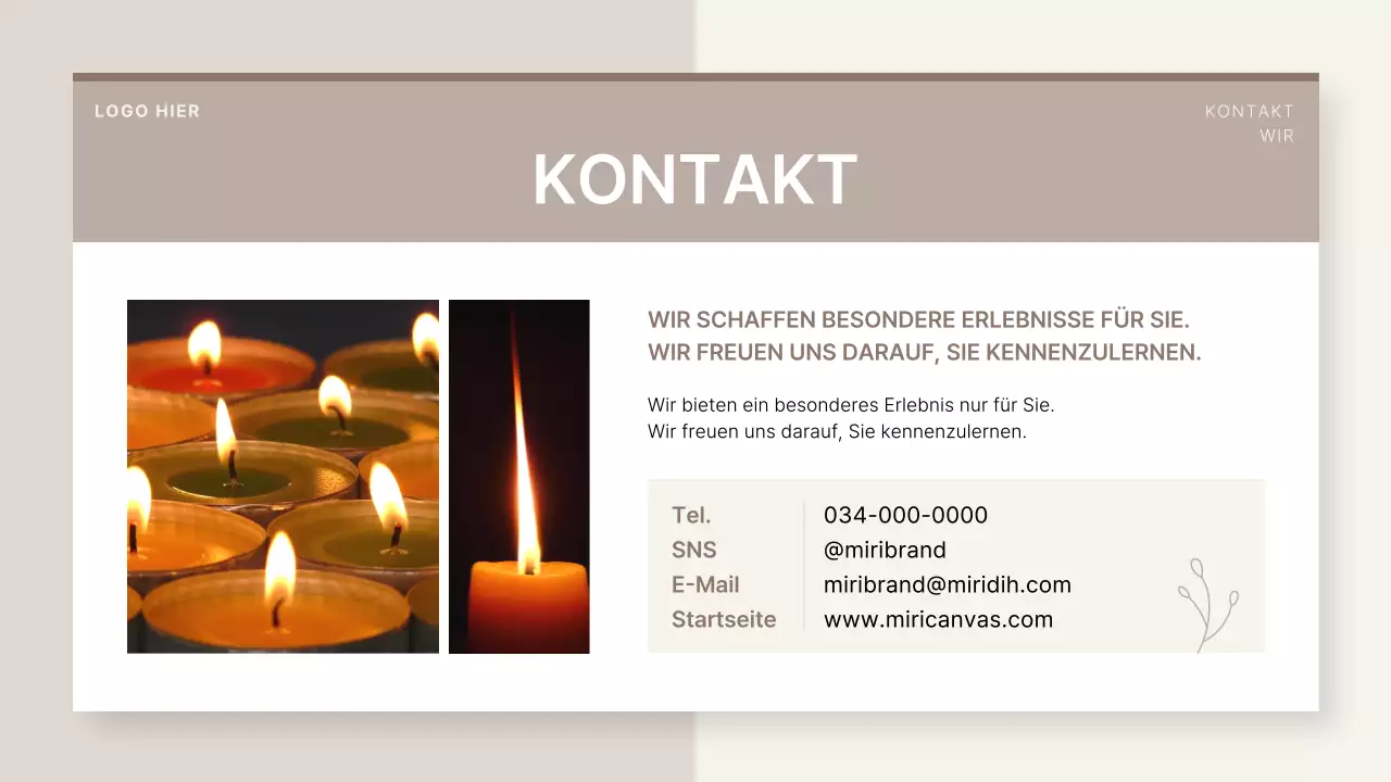 Ein einfaches beige-elfenbeinfarbenes Kerzenstudio als Markenzeichen eines kleinen Unternehmens