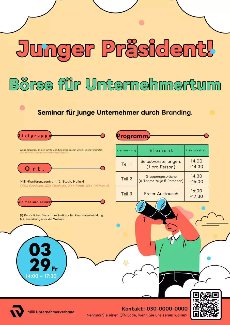 Förderung von Veranstaltungen zum Geschäftsaustausch mit einem niedlichen Konzept mit gelben Menschen und Wolken