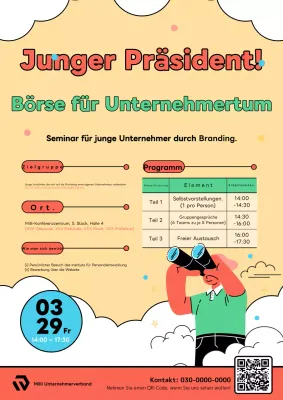 Förderung von Veranstaltungen zum Geschäftsaustausch mit einem niedlichen Konzept mit gelben Menschen und Wolken