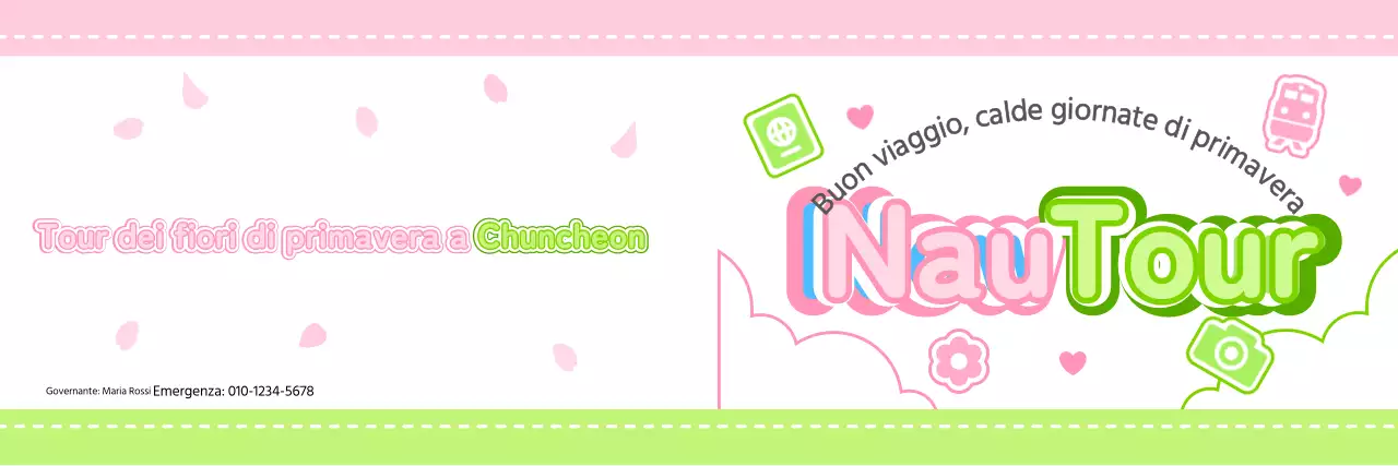 Disegnate una simpatica guida turistica con nuvole e icone diverse.