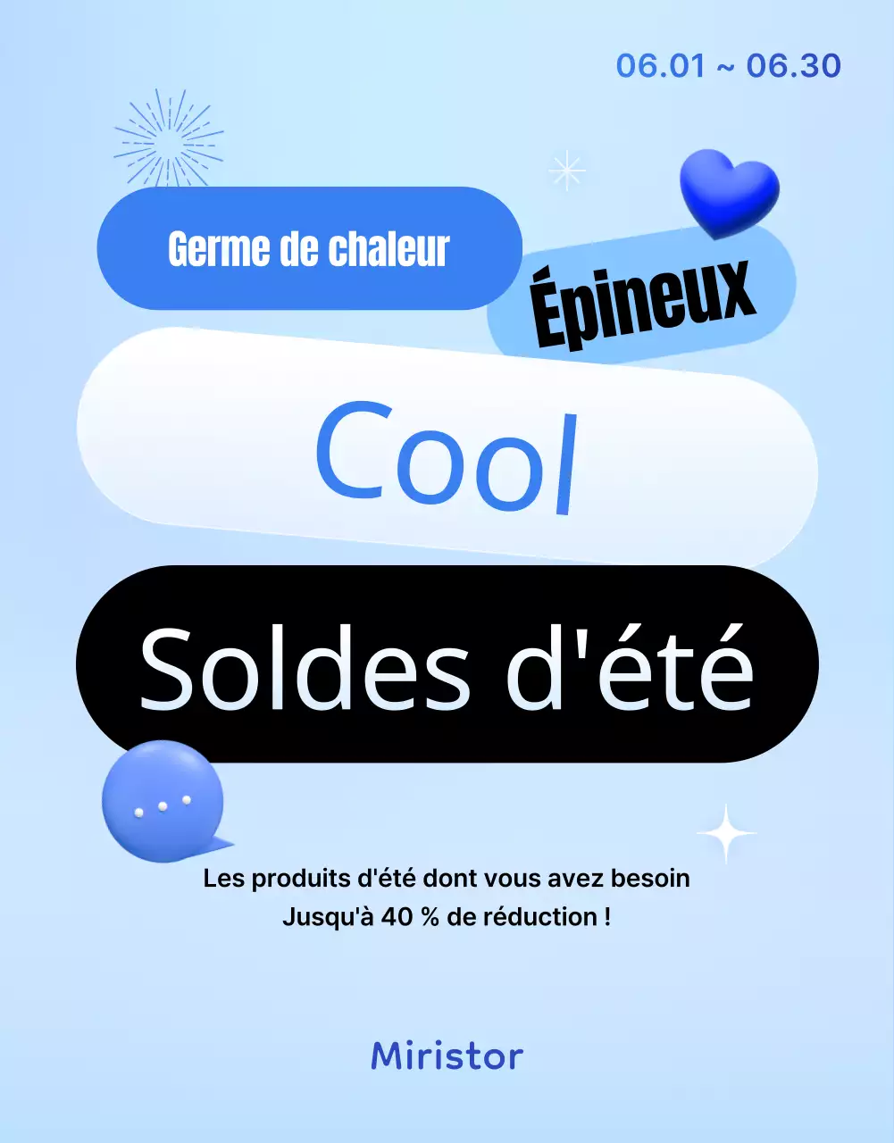 Promouvoir un étalage de marchandises estival avec des couleurs bleu et bleu clair très tendance