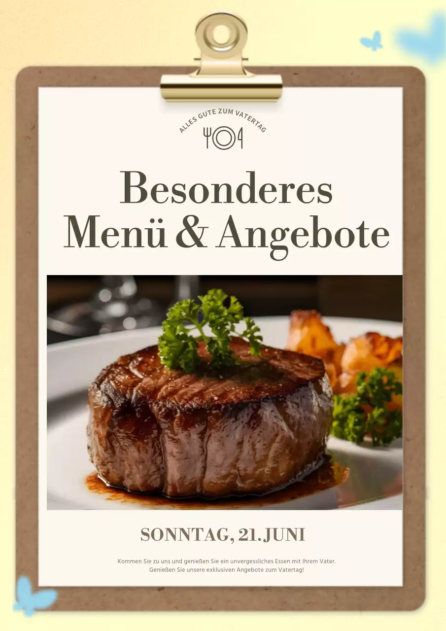 Werben Sie für ein einfaches, gelb-braunes Restaurantmenü, das nur zum Muttertag angeboten wird.