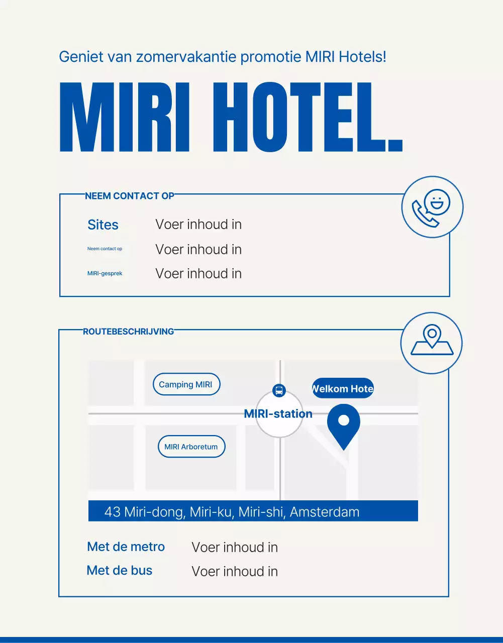 Promoot een eenvoudige hotelpromotie voor het zomerseizoen in blauw