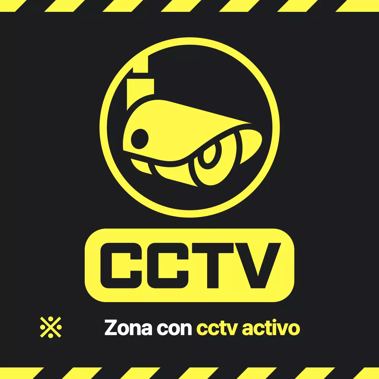 Un simple aviso de precaución negro y amarillo durante la filmación de un circuito cerrado de televisión