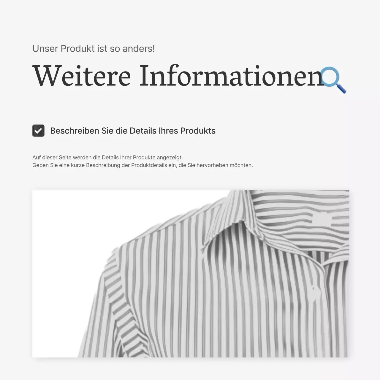 Produktbeschreibungen oder Werbung für ein Mode-Einkaufszentrum, dekoriert mit einem einfachen Stil von weißen und grauen Emojis.