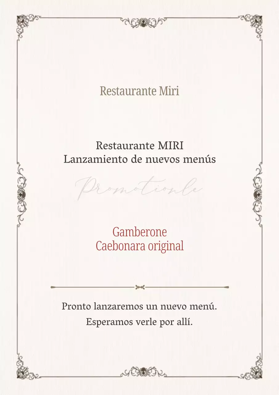 Nuevo anuncio de menú para un sencillo restaurante rojo y beige