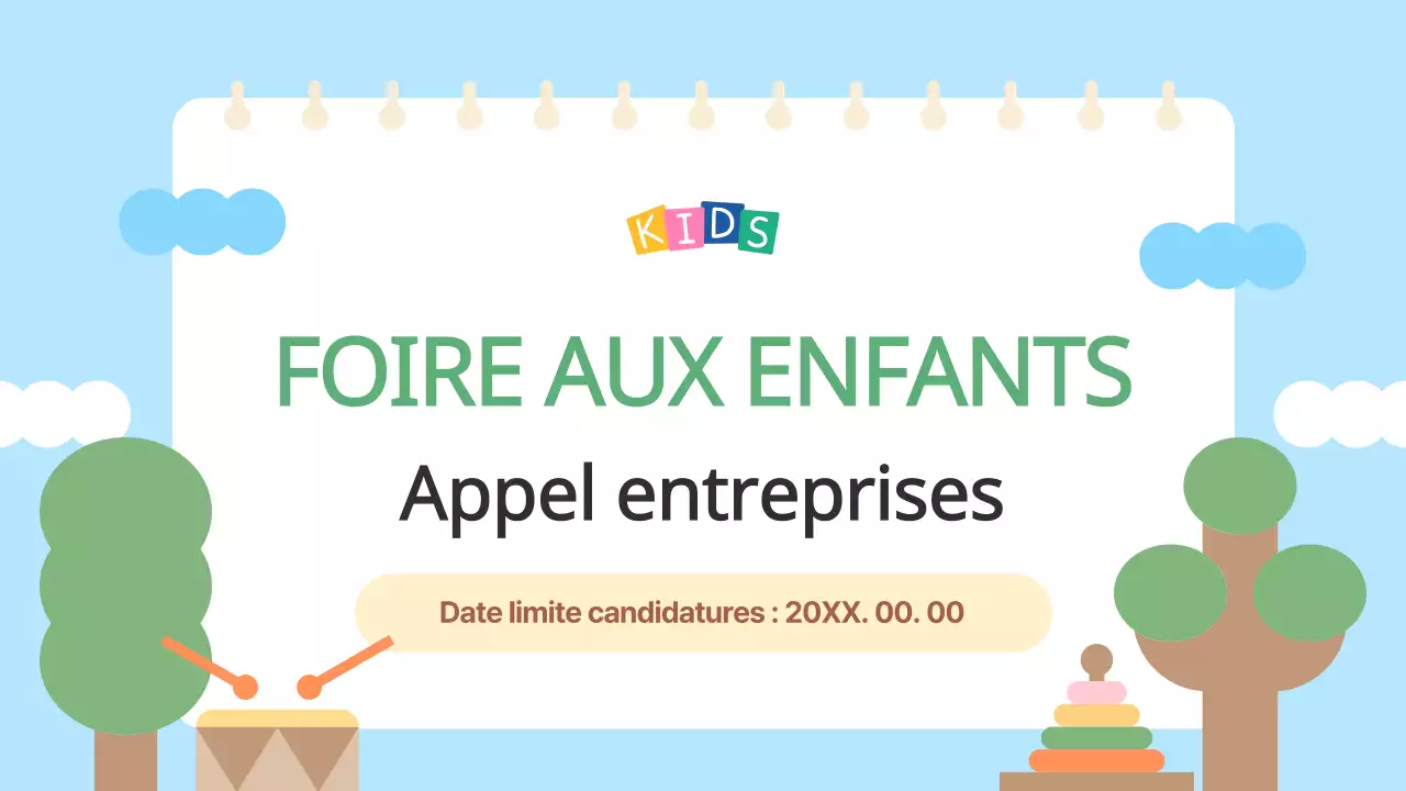 L'appel bleu clair et jaune pour les exposants du Salon de l'enfance