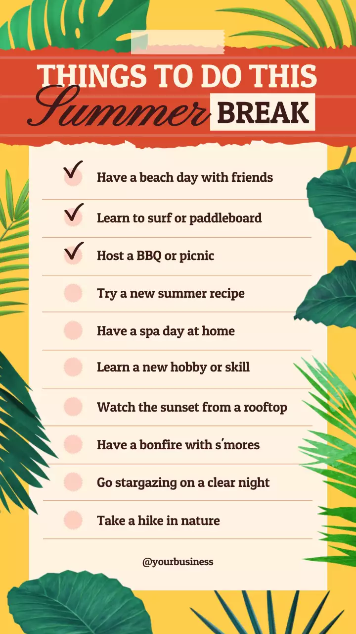 Yellow Tropical Summer Checklist Instagram Post