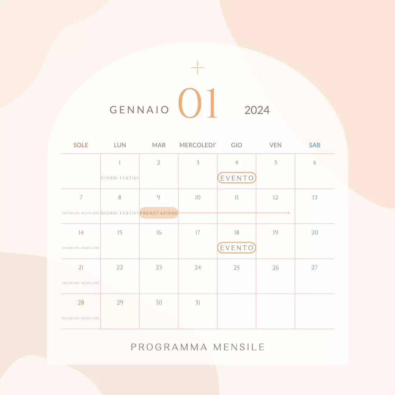 Calendario semplice per annunci di appuntamenti di vendita con forme circolari color avorio