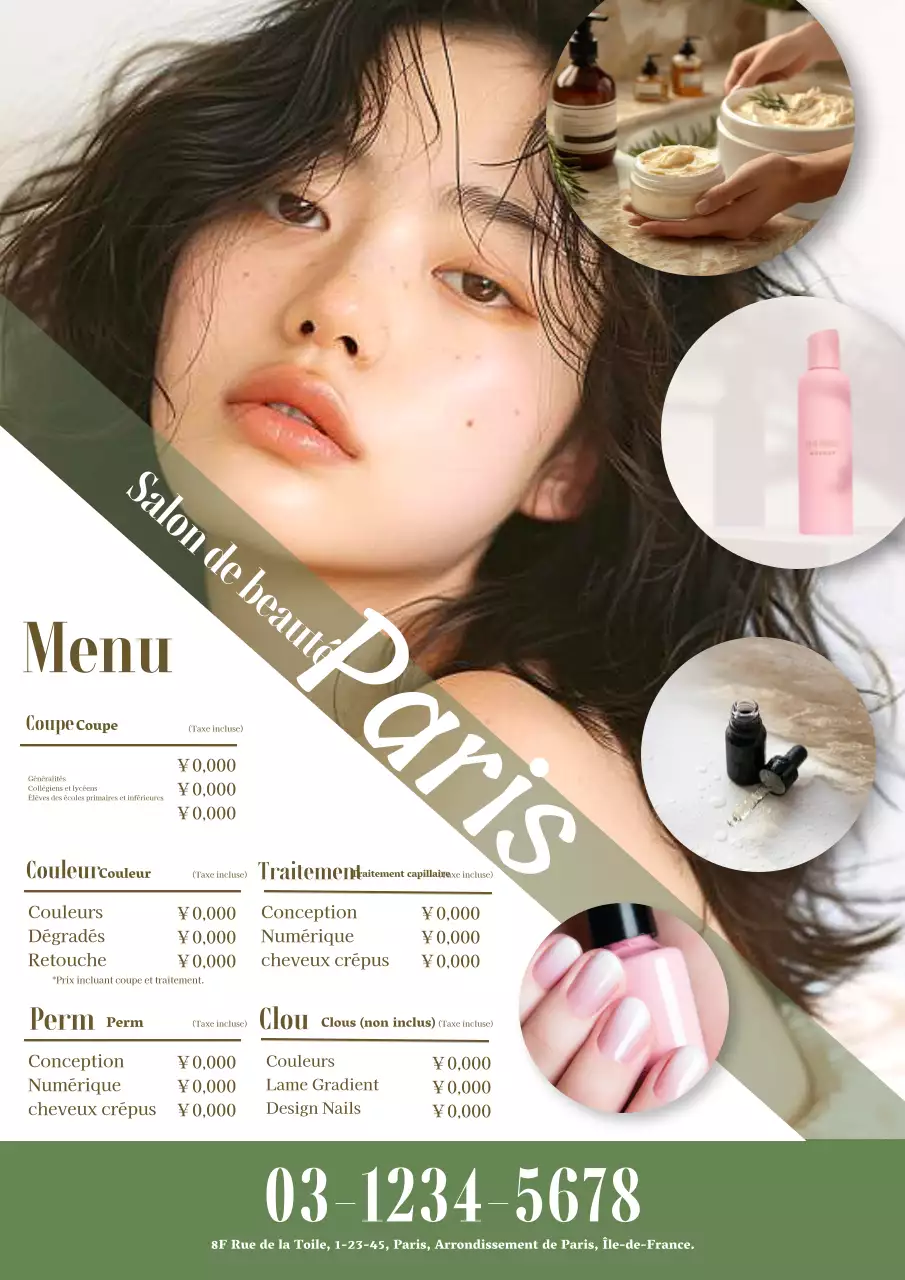 Publicité pour un salon de beauté moderne et élégant en vert et kaki