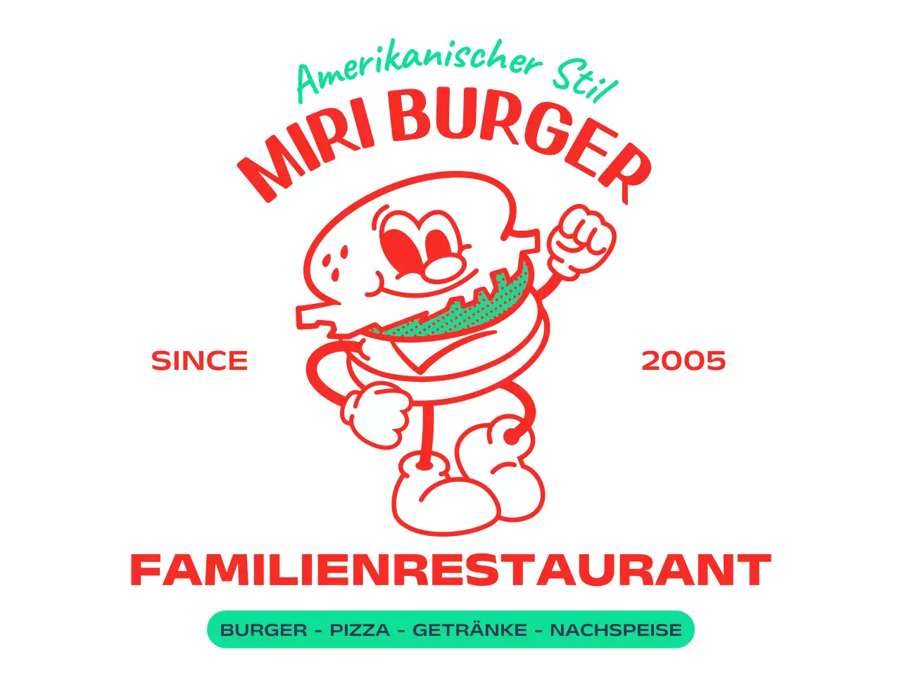 Logo mit einem Hamburger im amerikanischen Stil
