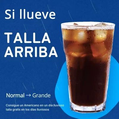 Un sencillo anuncio azul de café para la temporada de lluvias