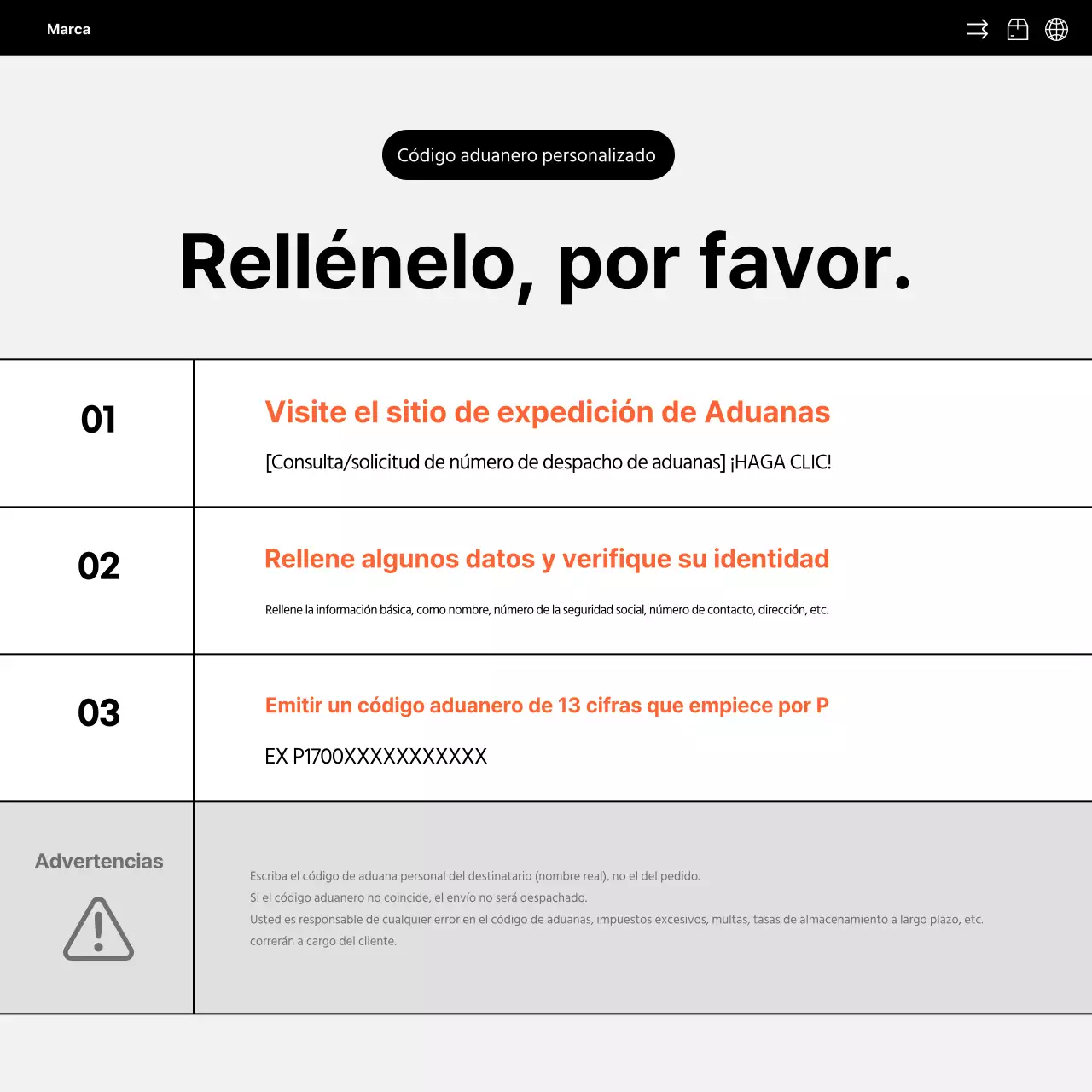 Sencilla promoción en redes sociales de la venta directa al exterior en naranja y negro