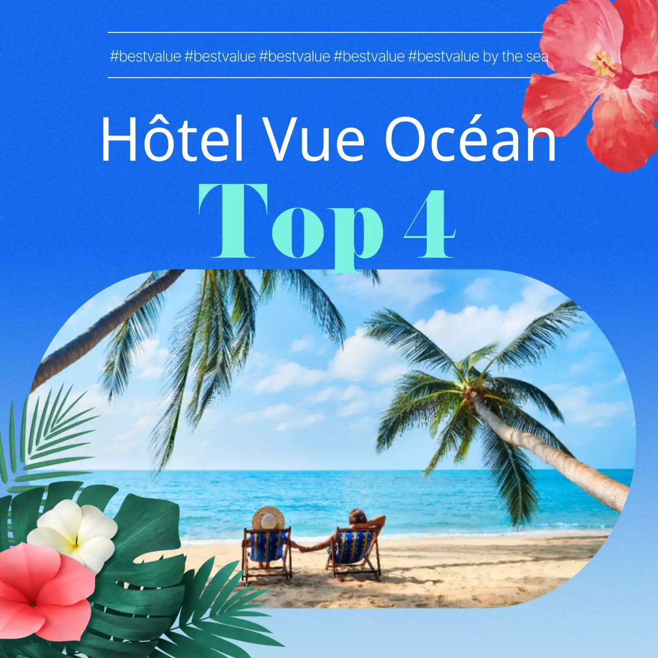 Faites la promotion de votre hôtel tropical en bleu et bleu clair