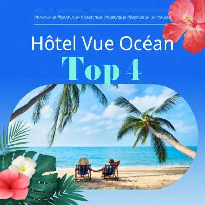 Faites la promotion de votre hôtel tropical en bleu et bleu clair
