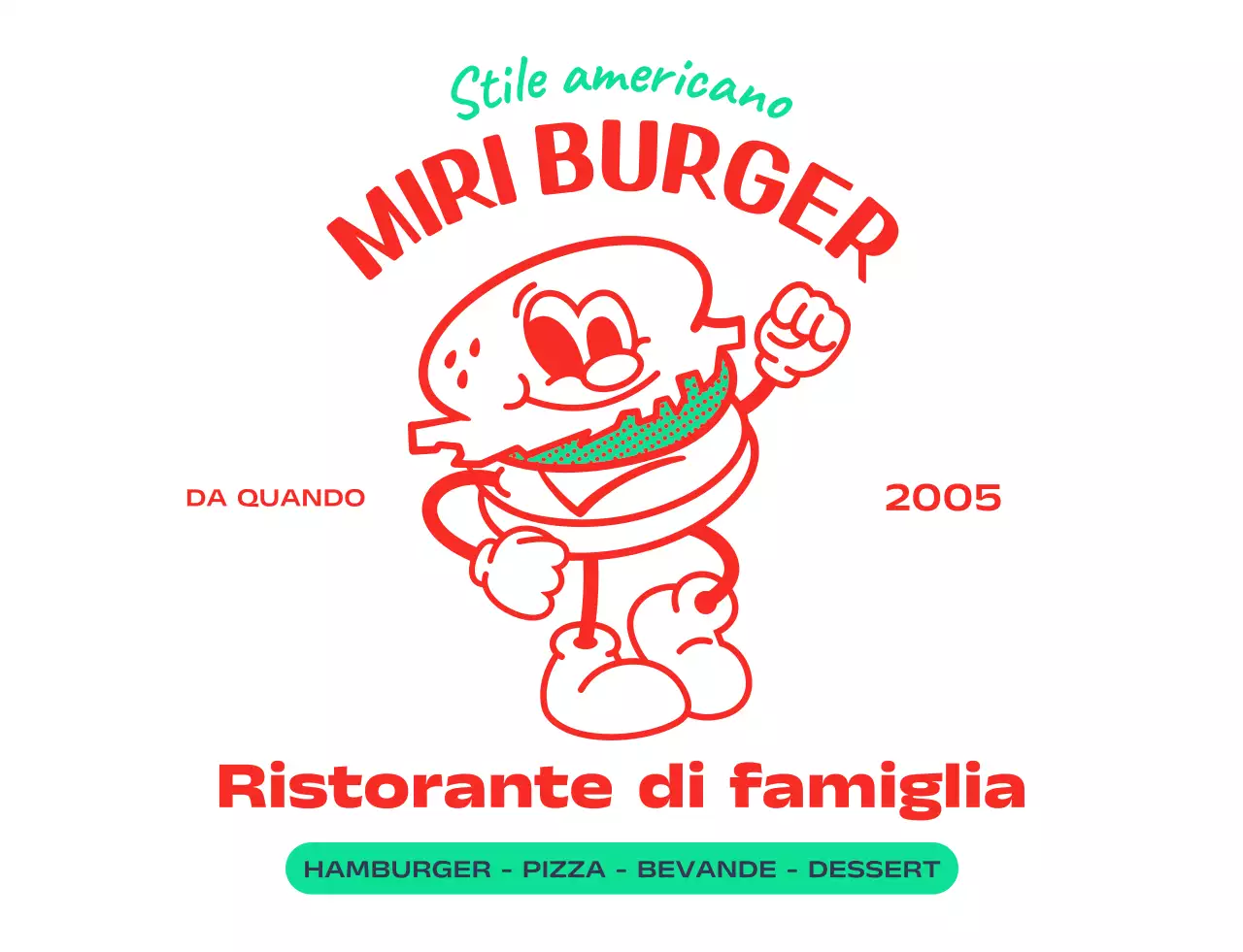 Logo con carattere di hamburger all'americana