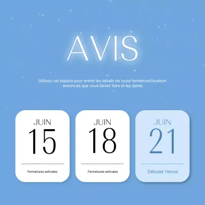 Annonces simples de fermeture et de livraison en bleu clair et blanc