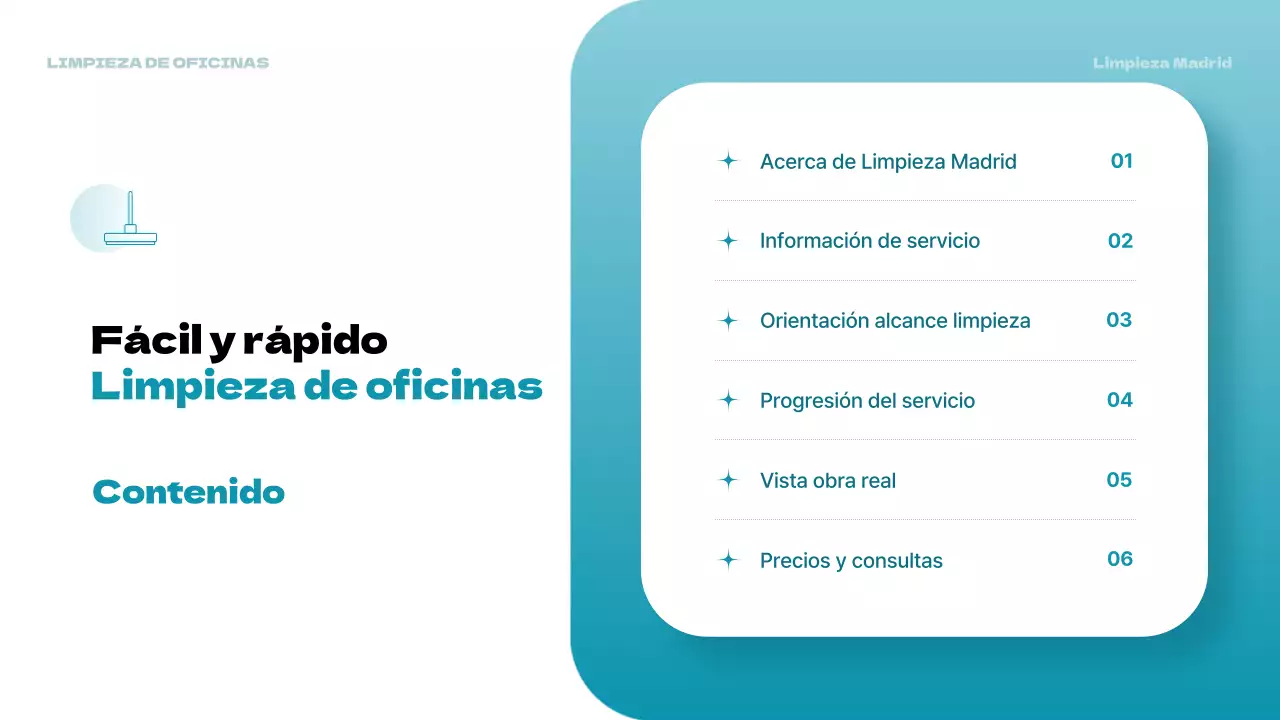 Un moderno folleto vertical azul claro para el servicio de limpieza de oficinas