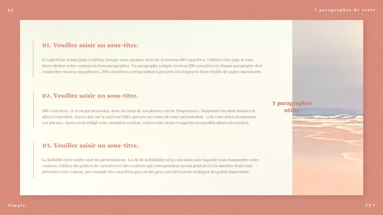 Propositions minimalistes roses pour les messages longs et courts