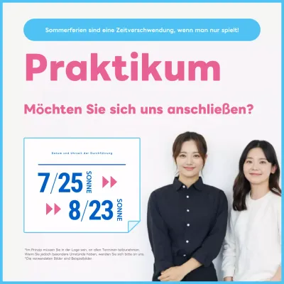 Hellblaue und rosafarbene minimalistische Sommerpraktika an Universitäten!