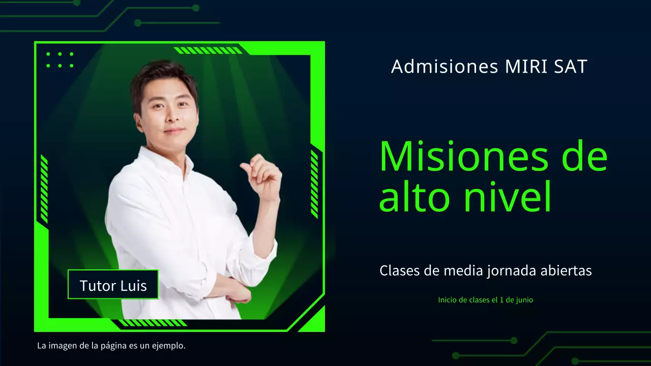 Un cibernético anuncio de junio en chartreuse y azul marino.