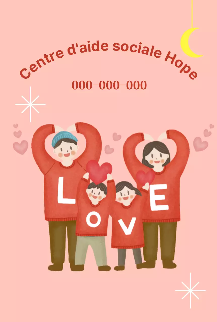 Centre d'aide sociale chaleureux et lumineux avec illustrations familiales
