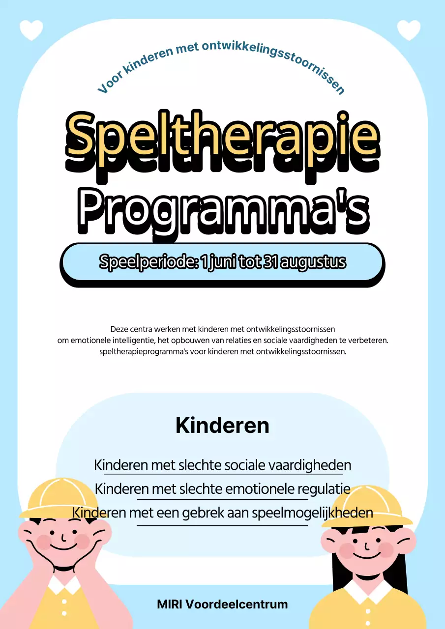 Eenvoudig geel en lichtblauw programma voor speltherapie