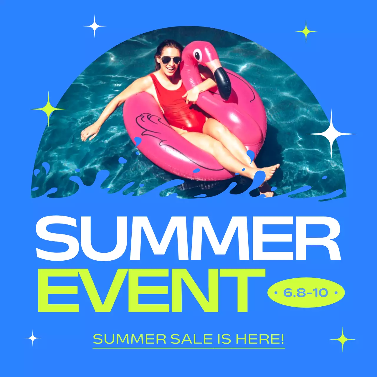 A simple summertime sale ad in blue and chartreuse