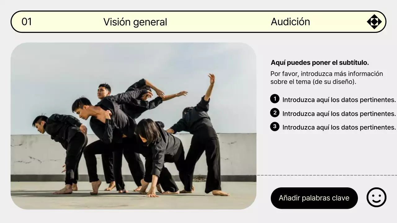 Promociona tu audición de baile con la moderna combinación de colores gris y amarillo