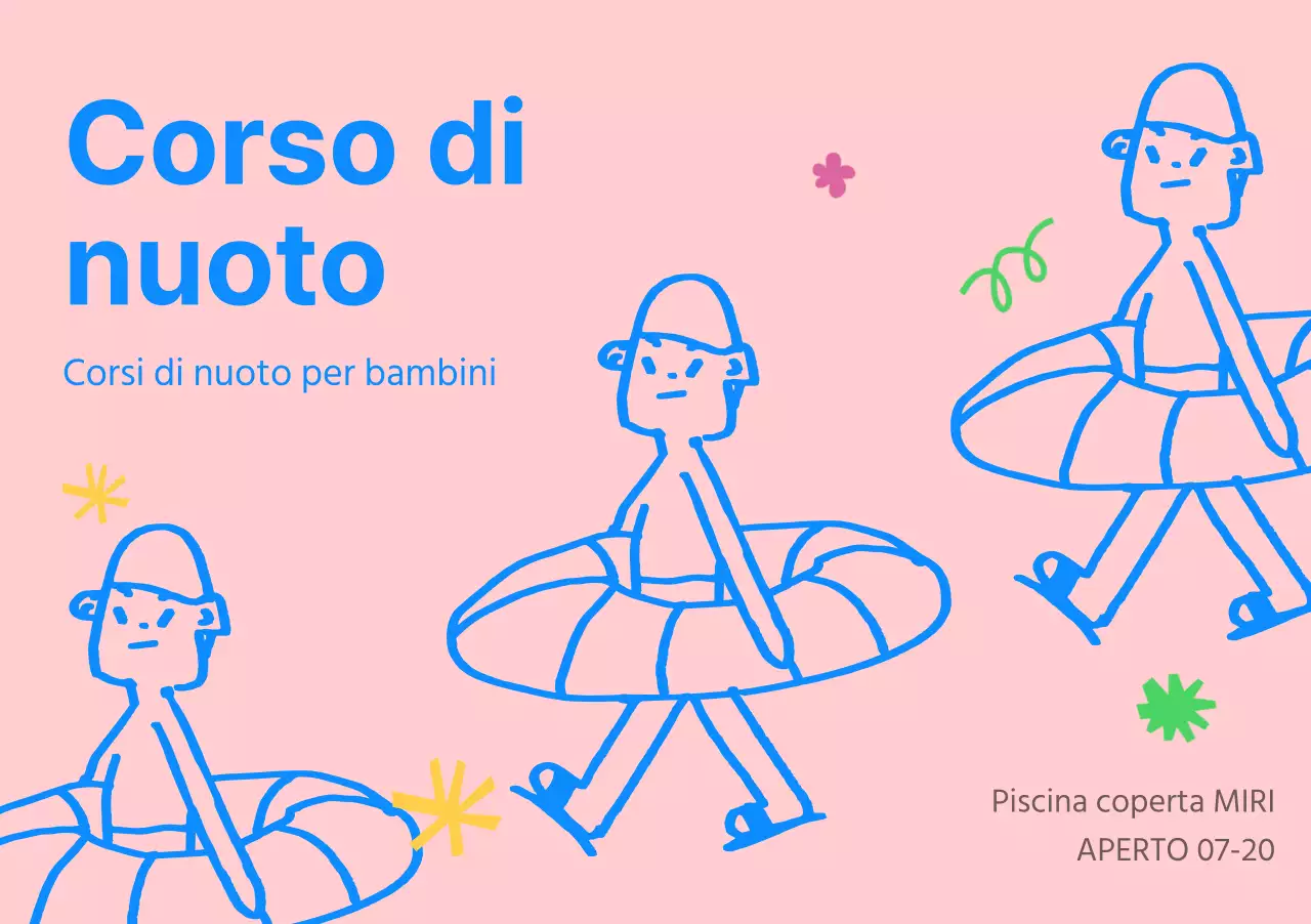 Promuovere centri di nuoto e di educazione fisica per bambini di colore blu e rosa.