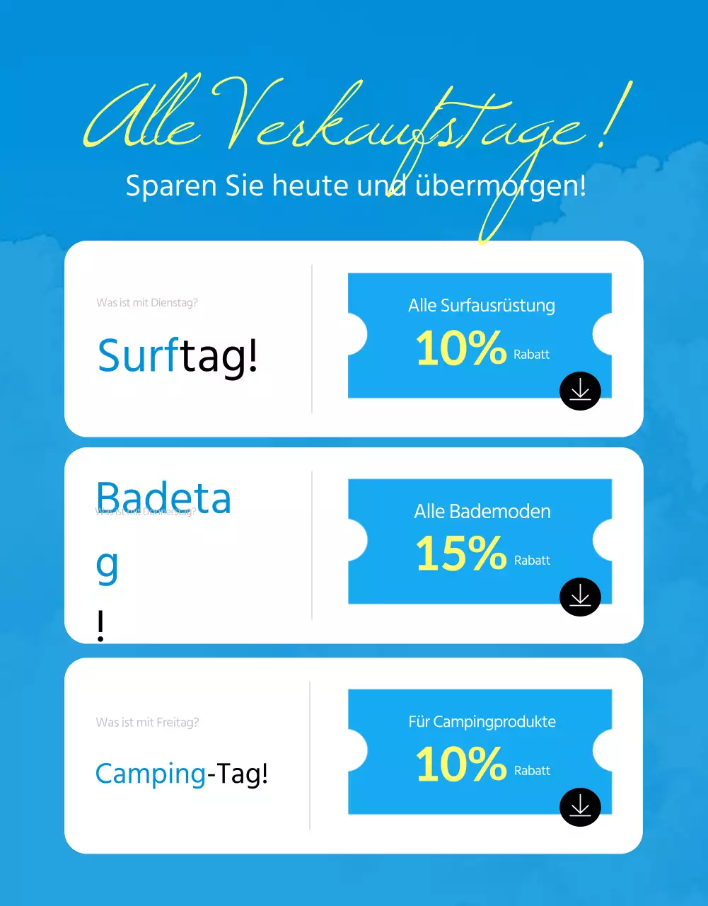 Sommerschlussverkaufsanzeige mit blauen und gelben Akzenten