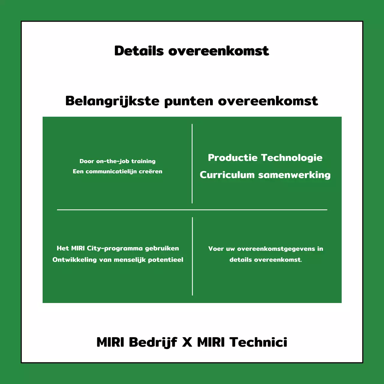 Een eenvoudige groene en kaki werkplekovereenkomst legde uit